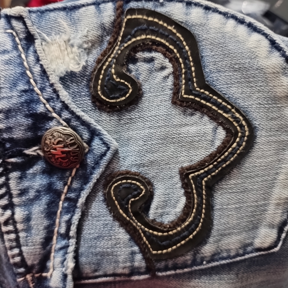 Rerock For Express Bleached Grunge Western Festival Rock Boho Bootcut Jeans 10‎ - Picture 7 of 10